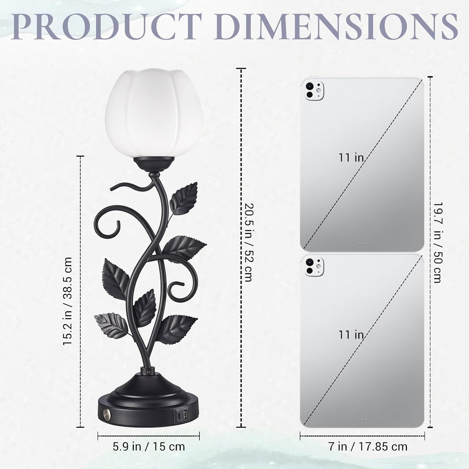 Hamilyeah Black Table Lamps Set of 2 with Bulbs Included, Vintage Flower Bedside Lamps with White Glass Shades, Nightstand Lamps with USB and USB-C Charging Ports for Bedroom, Living Room