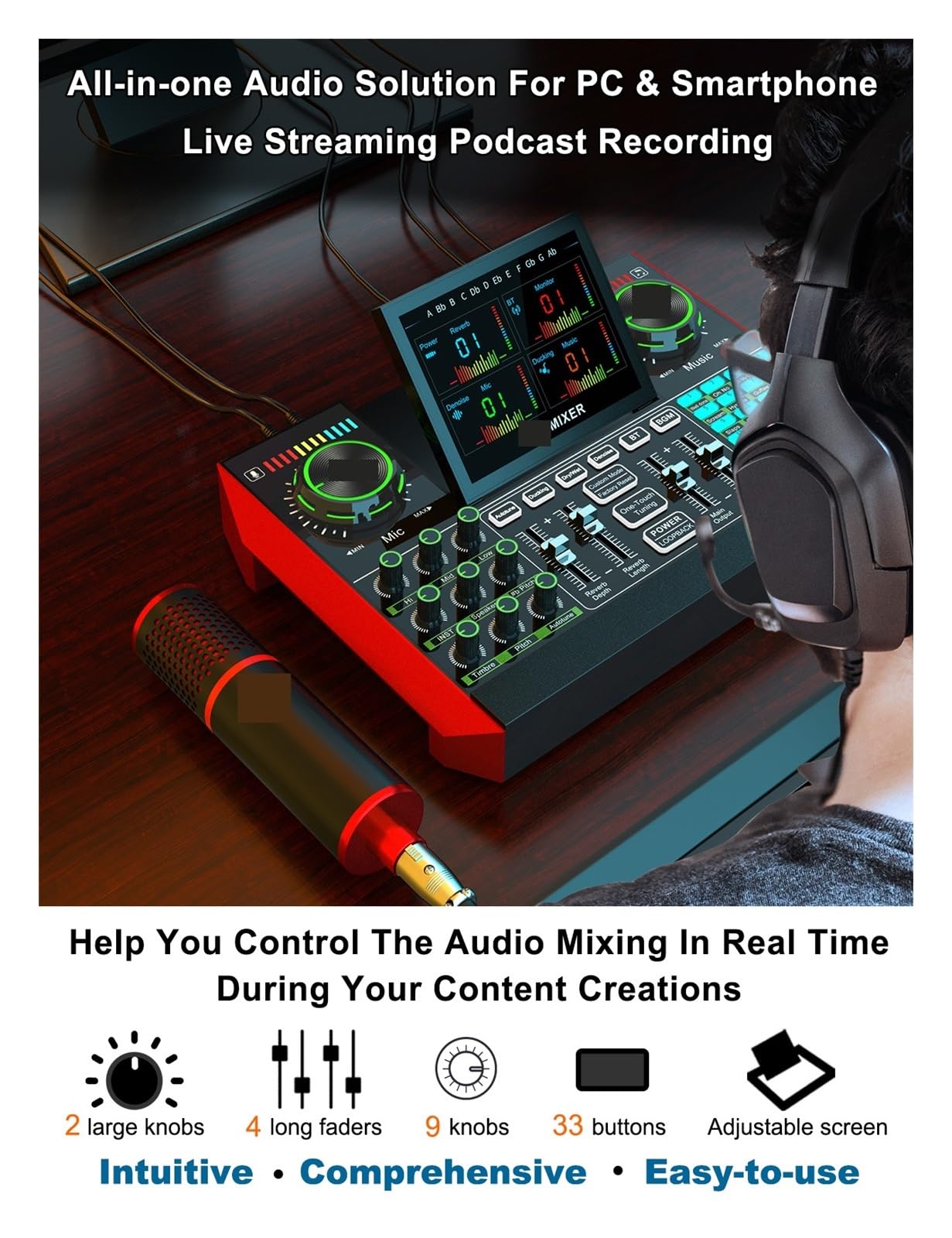 F988 Kit de table de mixage audio stéréo Bluetooth avec effets de