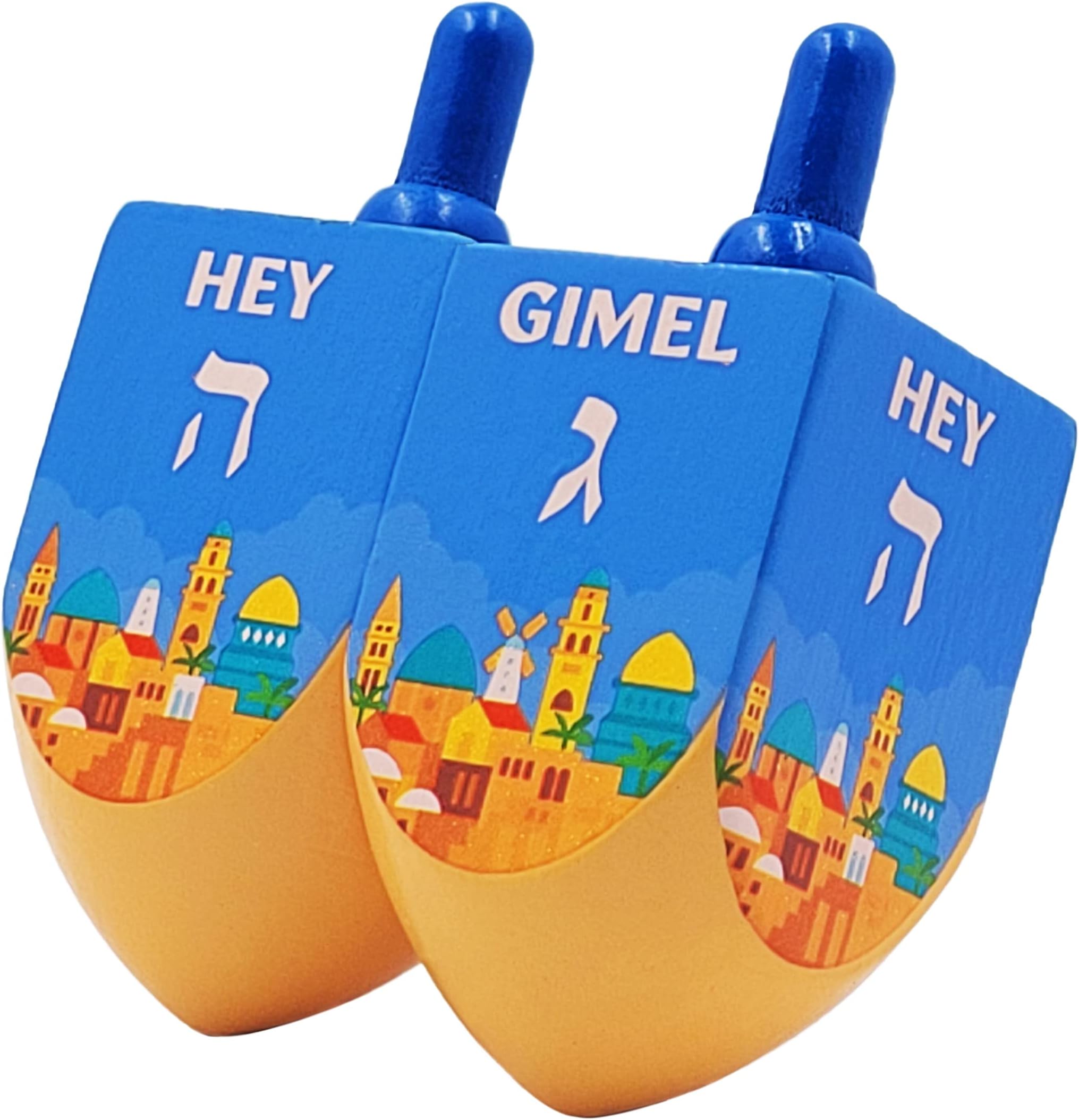 The Dreidel CompanyExtra Large Jerusalem Wood Dreidels, Let's Play Dreidel The Hanukkah Game, Instructions Included (2-Pack)