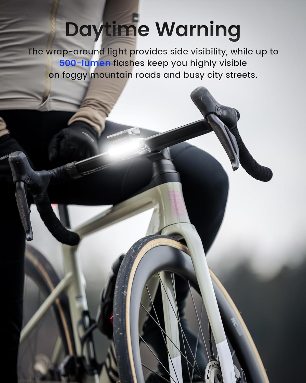 RAVEMEN FR500 Bike Front Light for Night Daytime Riding, Compatible with Garmin/Wahoo Computers, 6 Modes, Auto On/Off, Side Visible, USB-C Rechargeable & Output Bicycle Headlight for Road Urban Biking - Image 3