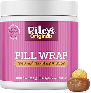 Riley's Pill Wrap for Dogs - Delicious Peanut Butter Flavored Pill Paste for Dogs - Wrap Pills, Capsules, Tablets in a Pocket or Pouch to Mask The Taste & Make Pill Time Easy - 8 oz