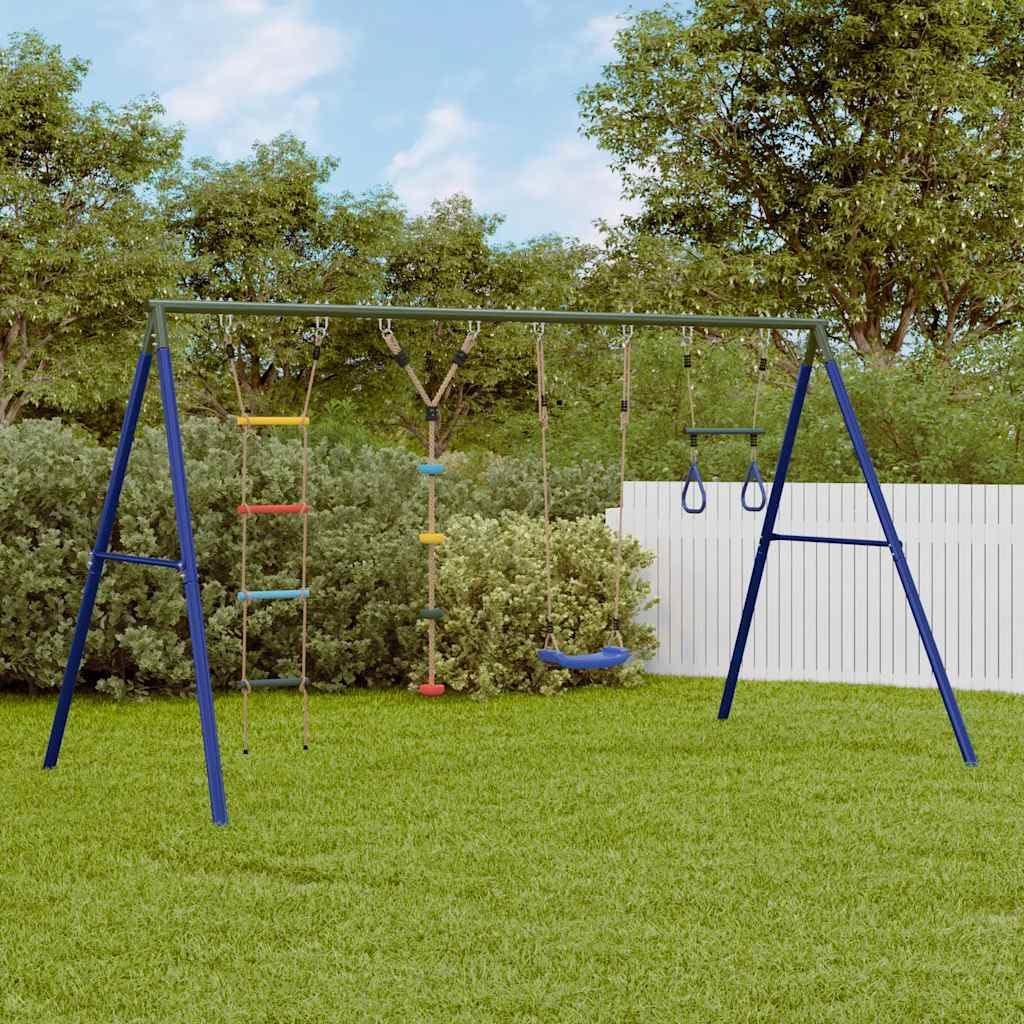 Juego de columpio con columpio trapezoidal, escalera de cuerda y cuerda de escalada de acero lacado, 341 x 185 x 185 cm, para jardín al aire libre, parque infantil, promueve movimiento