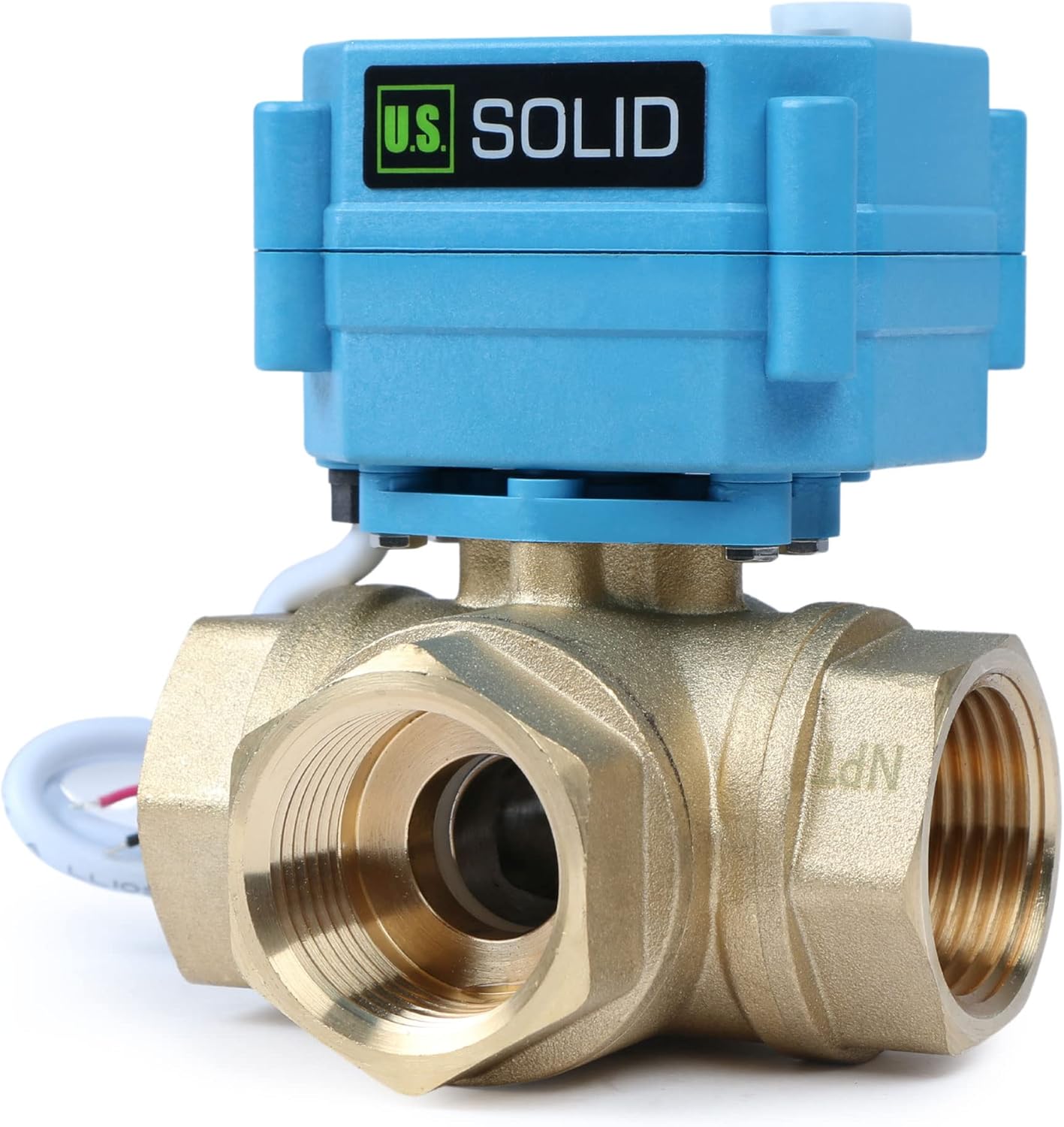 U.S. Solid 1" 3 Way Brass Motorized Ball Valve L Type AC/DC9-24V, Water Shutoff Valve with Manual Function, Standard Port, NOT for Drinking Water