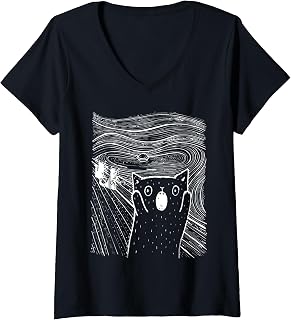 Womens Van Gogh's The Scream Cat Kitten T-Shirt V-Neck T-Shirt