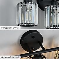 Vista 5 de Modern 3 Light Crystal Vanity Light, Black Vertical Bathroom Light Fixture Over Mirror for Dressing Table Sink, Compatible with Dimmable Bulbs