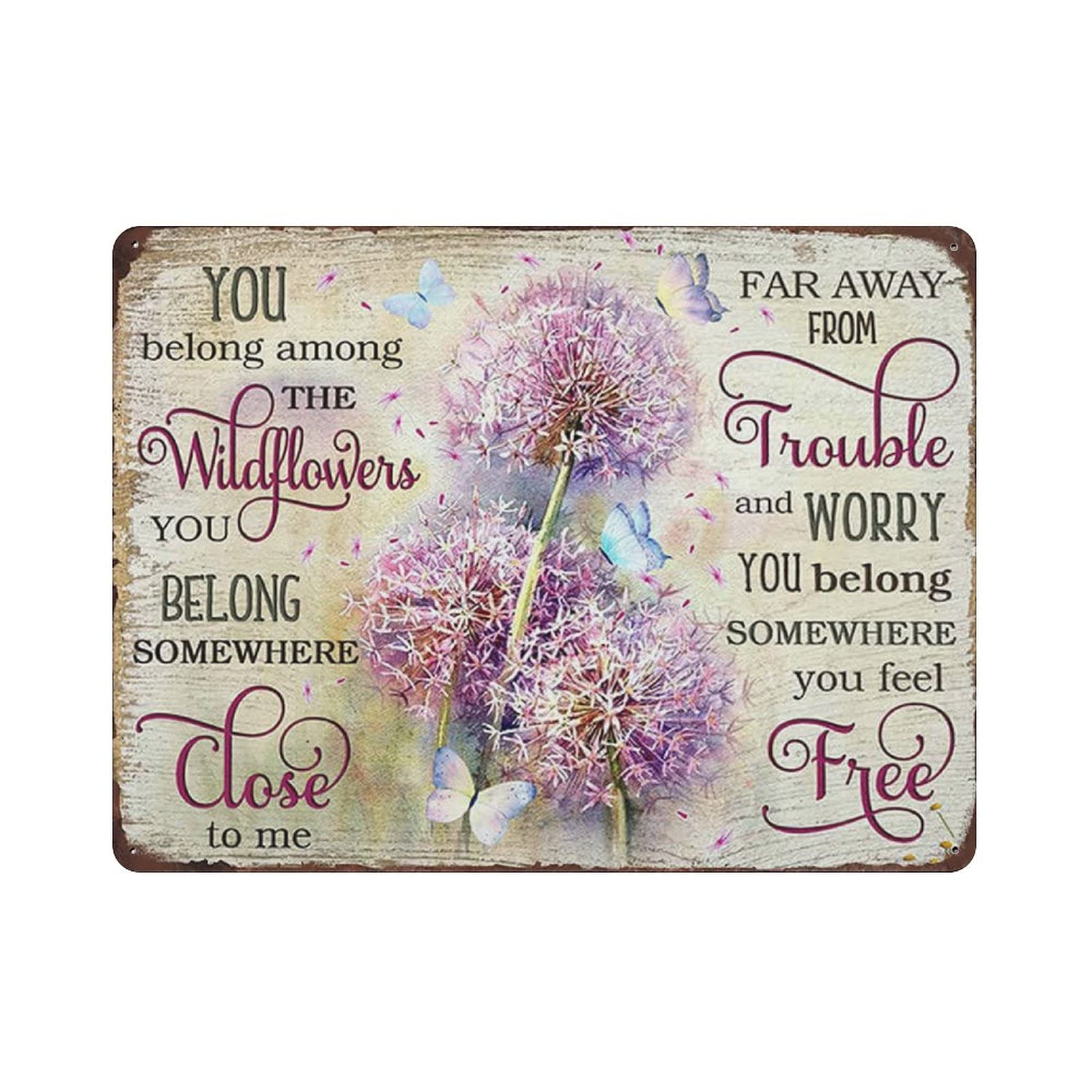 Dandelion and Butterfly Metal Signs, Fun Poster For Bar Kitchen Cafe Farmhouse Wall Decor 12x16 inch