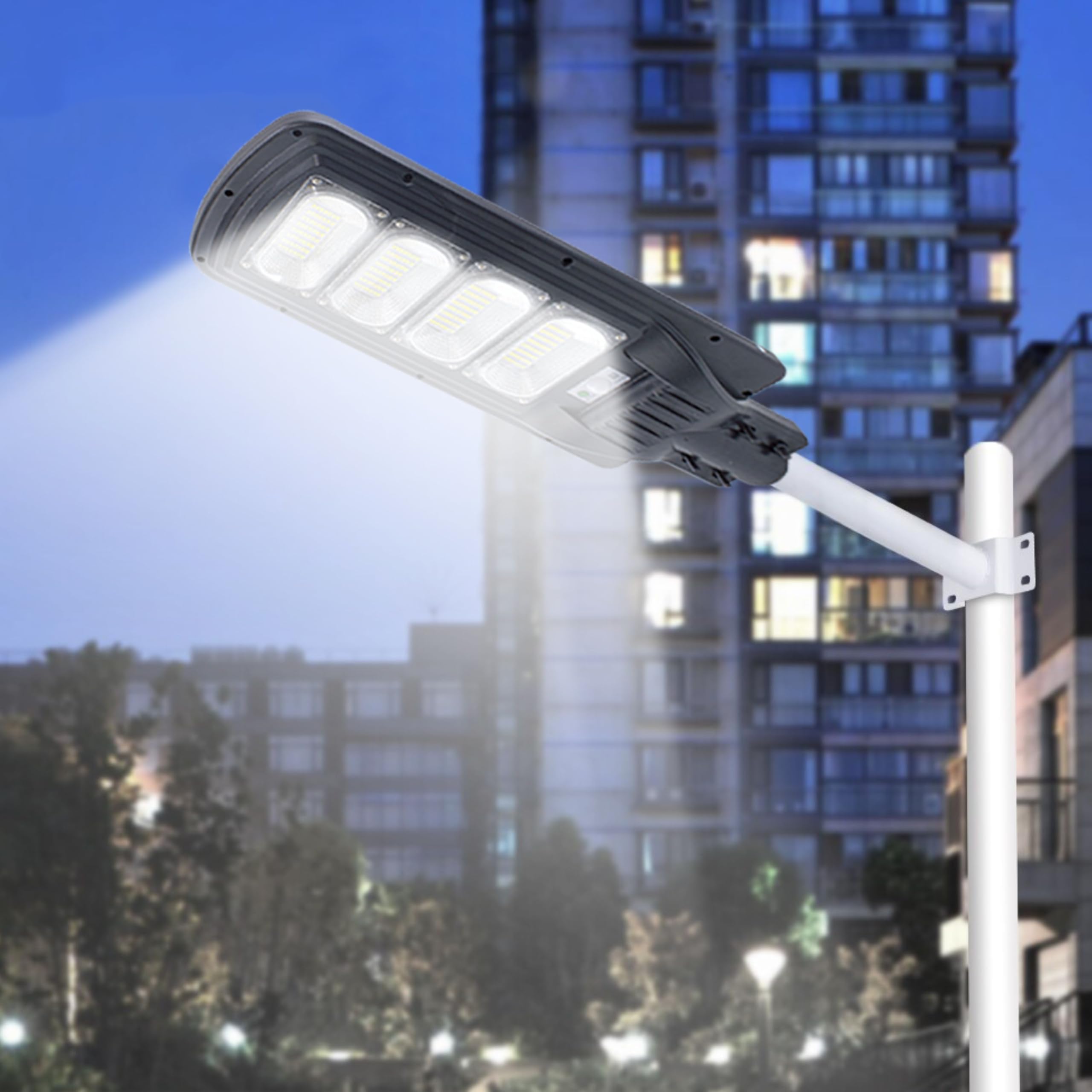 YASTA Lampione Solare Led Esterno 300 Watt Luci Da Esterno Giardino Luce Fredda Crepuscolare e Sensore di Movimento con Telecomando Faro led Stradale con Pannello Solare