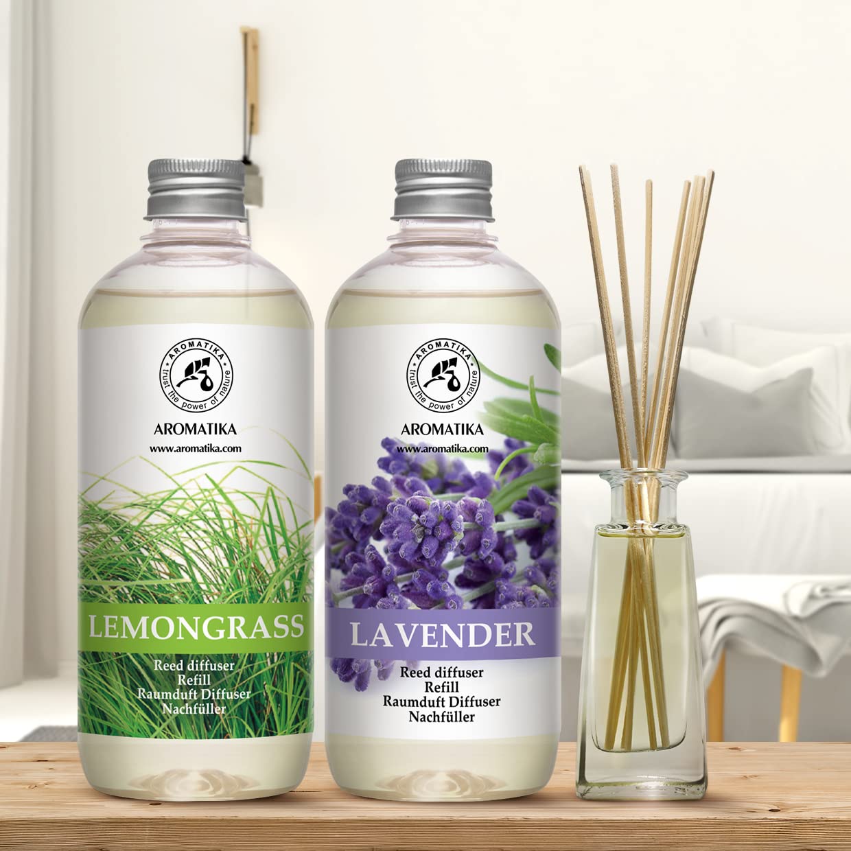 Recambio Difusor Lemongrass & Recambio Difusor Lavanda 2x500ml - Difusores de aceites esenciales - Difusores para el Hogar - Aromaterapia - Fragancias de Duraderas - Difusor de Varillas