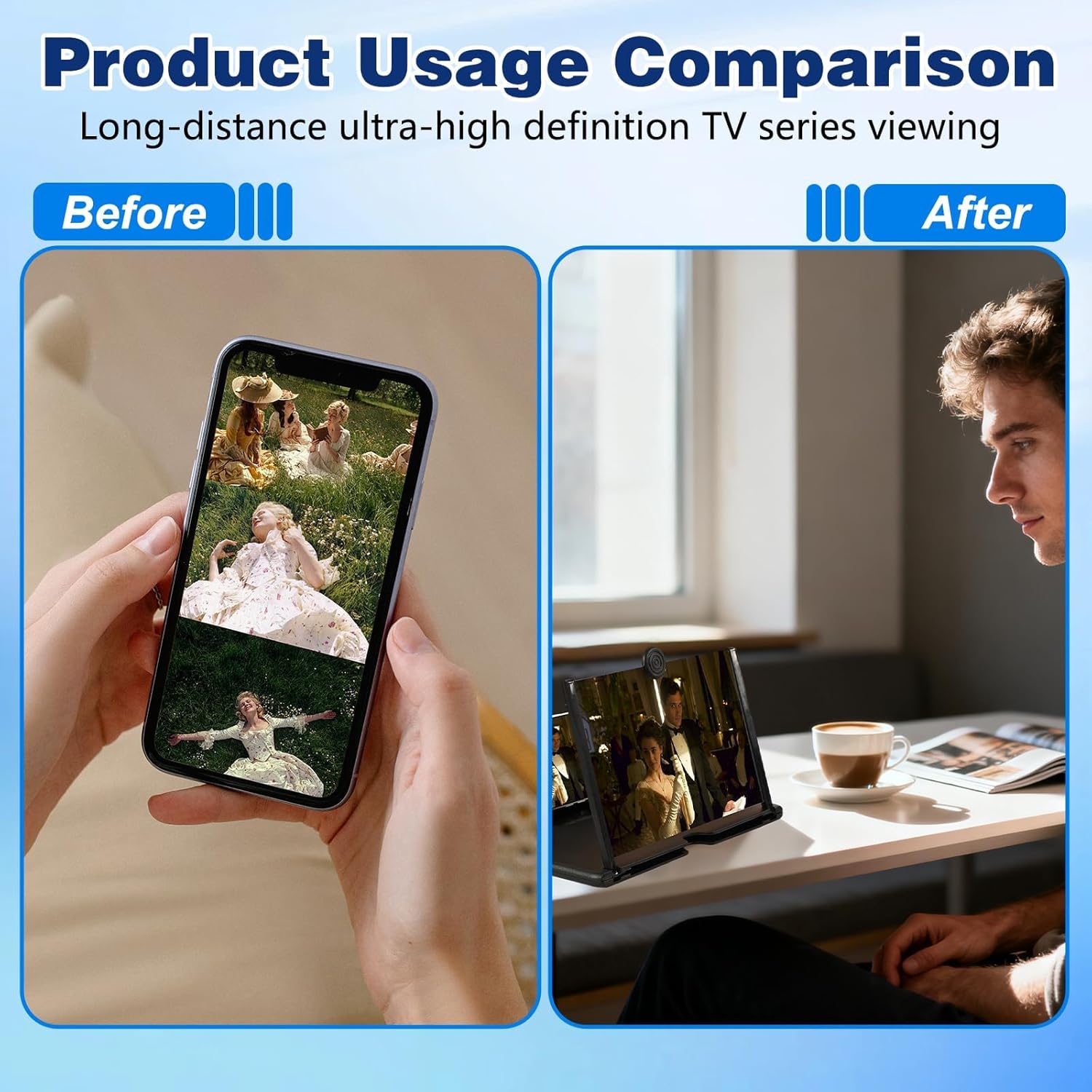 Screen Magnifier Version, 3D Ultra HD Mobile Phone Screen Magnifier, Foldable Mobile Phone Holder with Screen Amplifier for Movies, Videos and Gaming (12Inch)