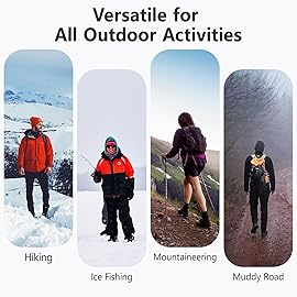 11 Spikes Crampons, Upgraded Version Stainless Steel Anti-Slip, Ice Cleats Grips for Hiking Shoes and Boots, Hiking Fishing Walking Mountaineering,Black,XX-Large