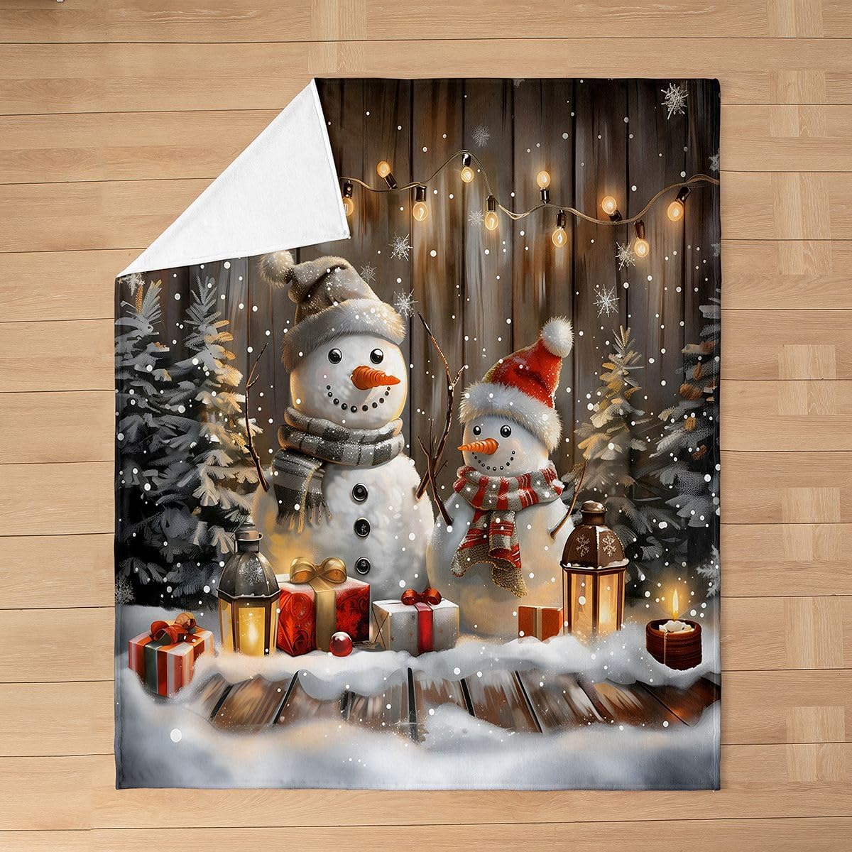 Castle Fairy Wood Board Snowman Flannel Blankets 30"×40",Boys Adult image 2