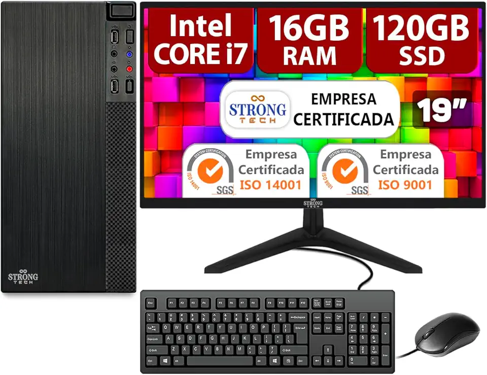 Computador Completo Intel Core i7 16GB SSD 120GB Monitor 19" 4 Núcleos Super Turbo Pc Hdmi Teclado e Mouse Strong Tech