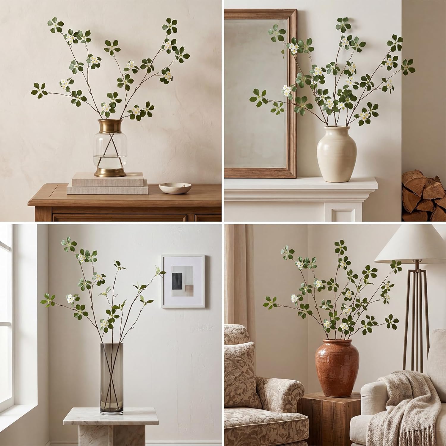 Daifunli 6 Pcs Tall Artificial Flower Branches for Spring Indoor Decoration, 31.5 Inches Fake Faux Flower with Long Stem for Vase Wedding Home Table Centerpiece, Rattan Guanyin Lotus(Yellow, Fresh)