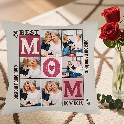 Miniatura 5 de Personalized 6 Photo Pillowcase with Text for Mom, Cozy Cushion Making a Meaningful Gift for Mothers Day Family Celebrations or Holidays