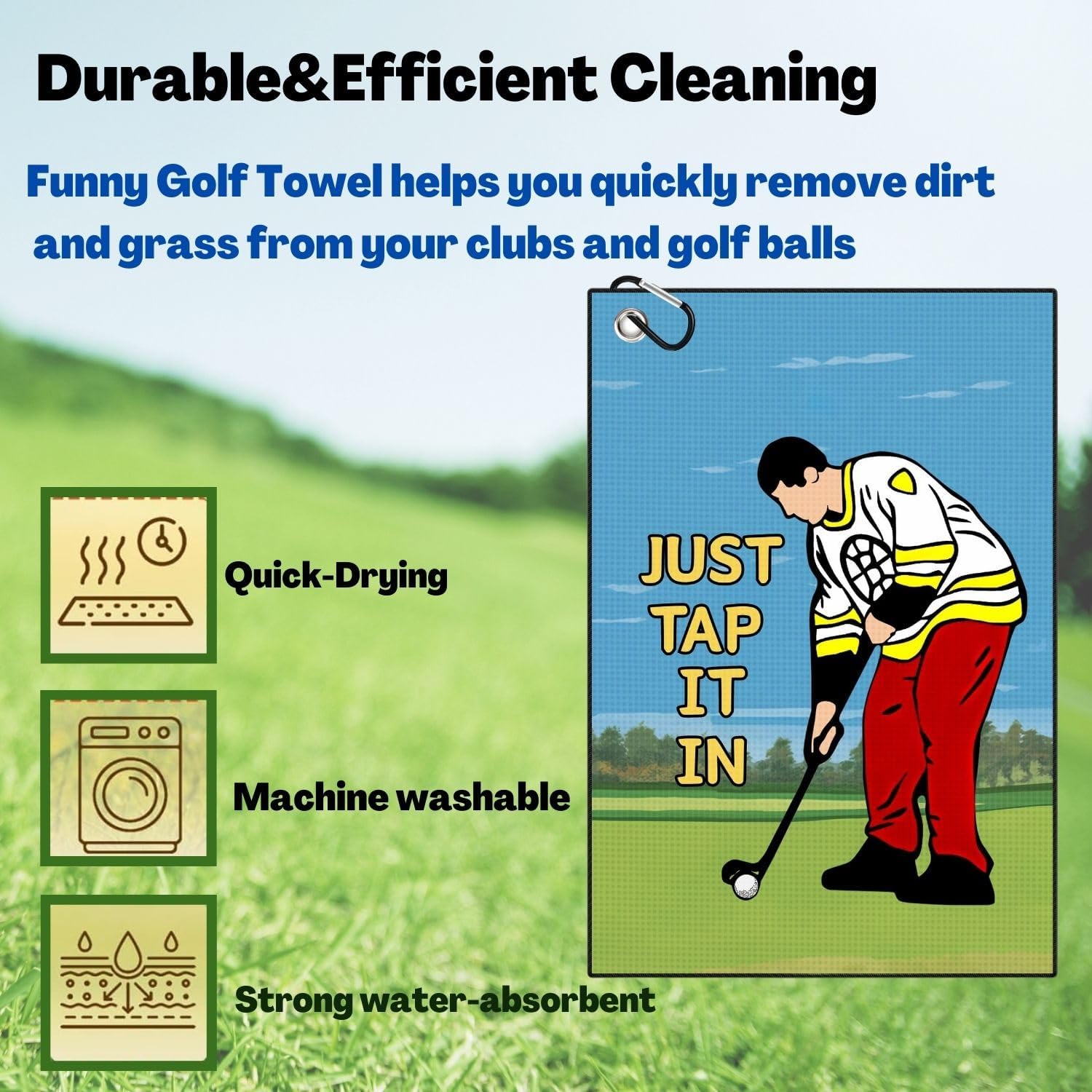 Funny Printed Golf Towel, Funny Golf Towel for Golf Bags with Clip, Golf Gift for Men Husband Boyfriend Dad, Birthday, Cristmas Gifts for Fans - Just Tap It in - Image 3