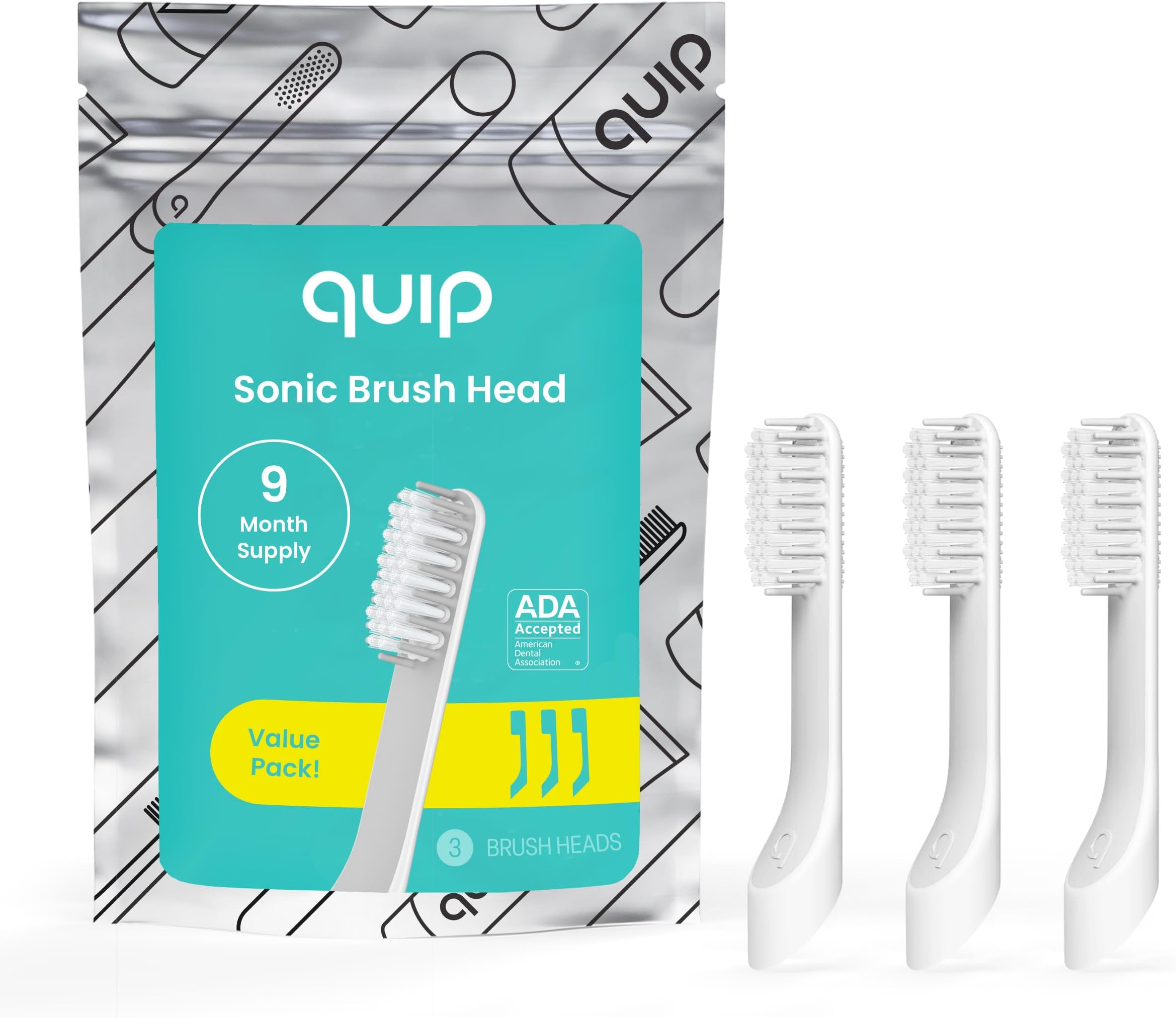 quip Adult Sonic Toothbrush Replacement Brush Heads 3 Pack, White