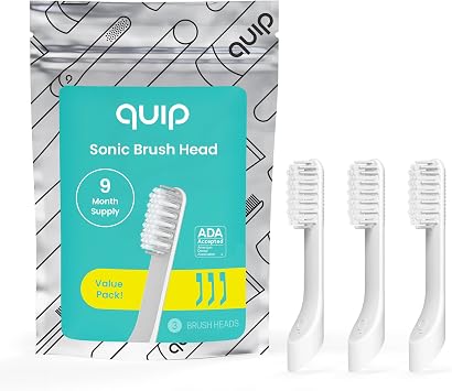 quip Sonic Toothbrush Replacement Heads for Adults - 3 Pack - Verified Quip Standard Brush Head Refills for Electric Toothbrushes - Soft Bristles, Compact and Flexible - Lasts 3 Months Each