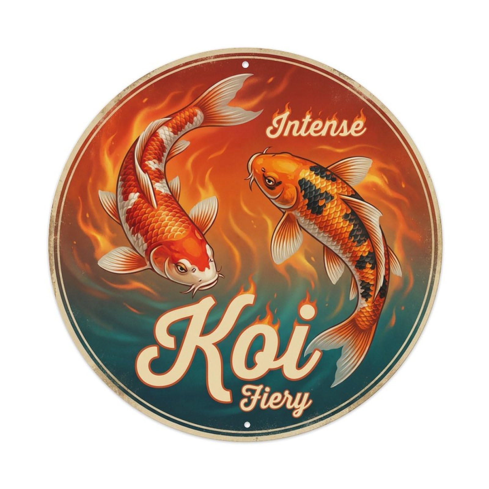 Metal Tin Sign Koi Fish Blazing Scorching Japanese Vintage