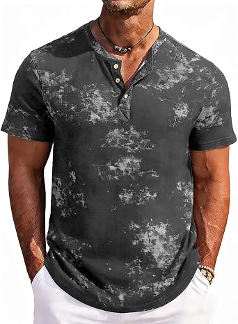 T-Shirts Mens Henley Shirt Short Sleeve Summer Men Retro V Neck with Print Button Placket M-3XL