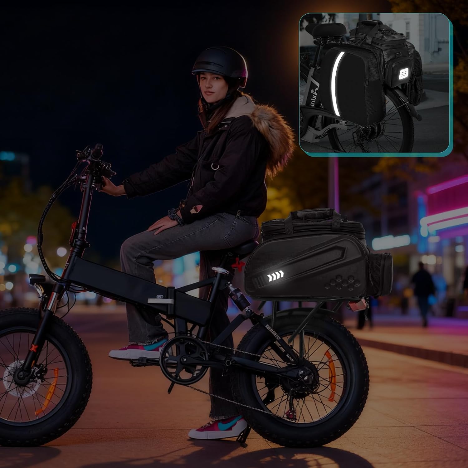 40L Capacity Rear Bike Rack Bag, Hard Shell Bike Rack Bag, Bikes Trunk Bags, Ebike Battery Bags, Multifunction Large Pannier for Bicycle, Bicycle Backpack for Ebike, Travel, Commuting,Black - Image 7