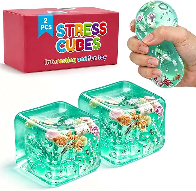 Ice Cube Squishy Fidget Toy - 2 Pack Satisfying Sensory Squeeze Toy for Stress Relief, Soft Stretchy Ice Block Squishy, Anxiety Relief Toy for Teens Adults Desk Toy Accessory, Stocking Stuffer Gift
