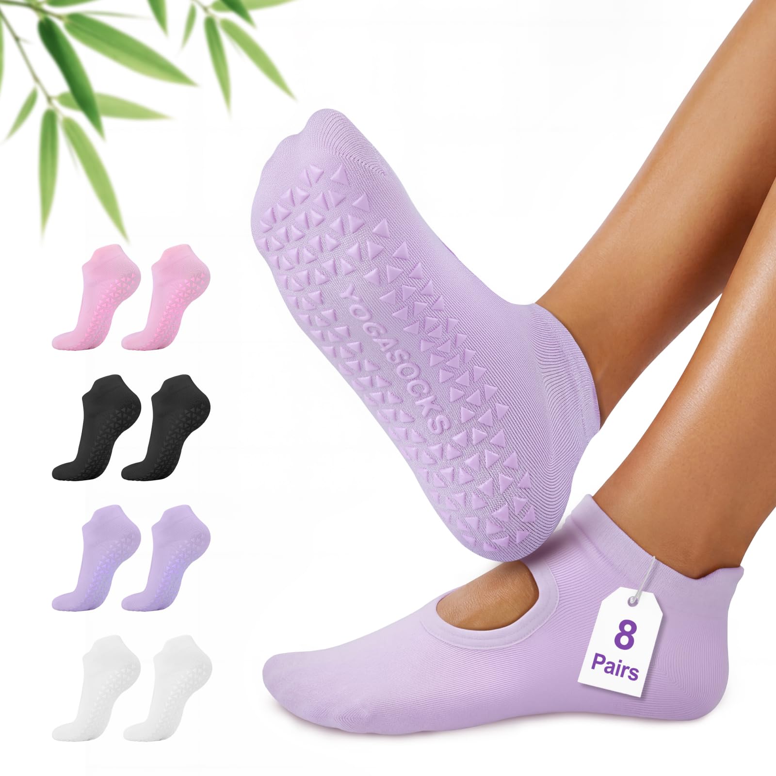 ALLIVE Pilates Socks with Grips for Women, Bamboo Breathable Non Slip Socks for Yoga, Barre, Studio, and Home Use