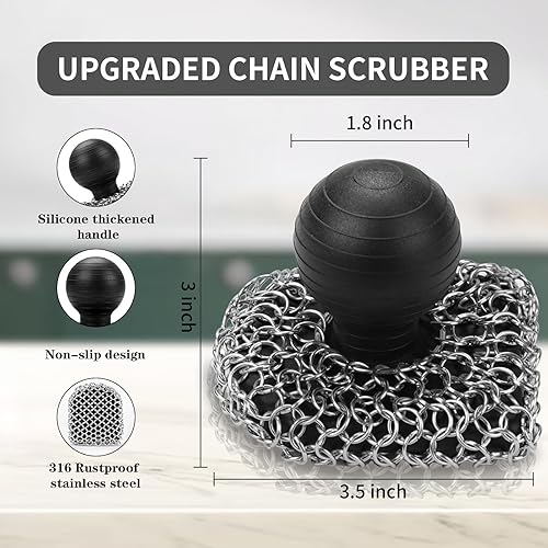 Miniatura 4 de Depurador de hierro fundido con raspador de sartén, depurador de malla 316, esponja de limpieza de correo de cadena mejorada, limpiador de hierro