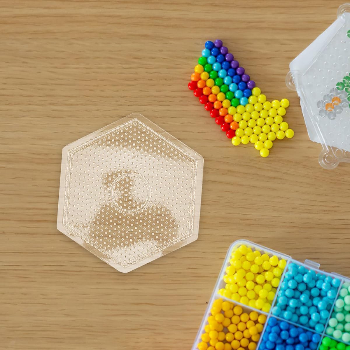 4Pcs Clear Plastic Pegboards Fuse Beads Template with Square Round Hexagon Heart Shapes for DIY Beading Crafts Creative Jewelry Making Boards for Adults