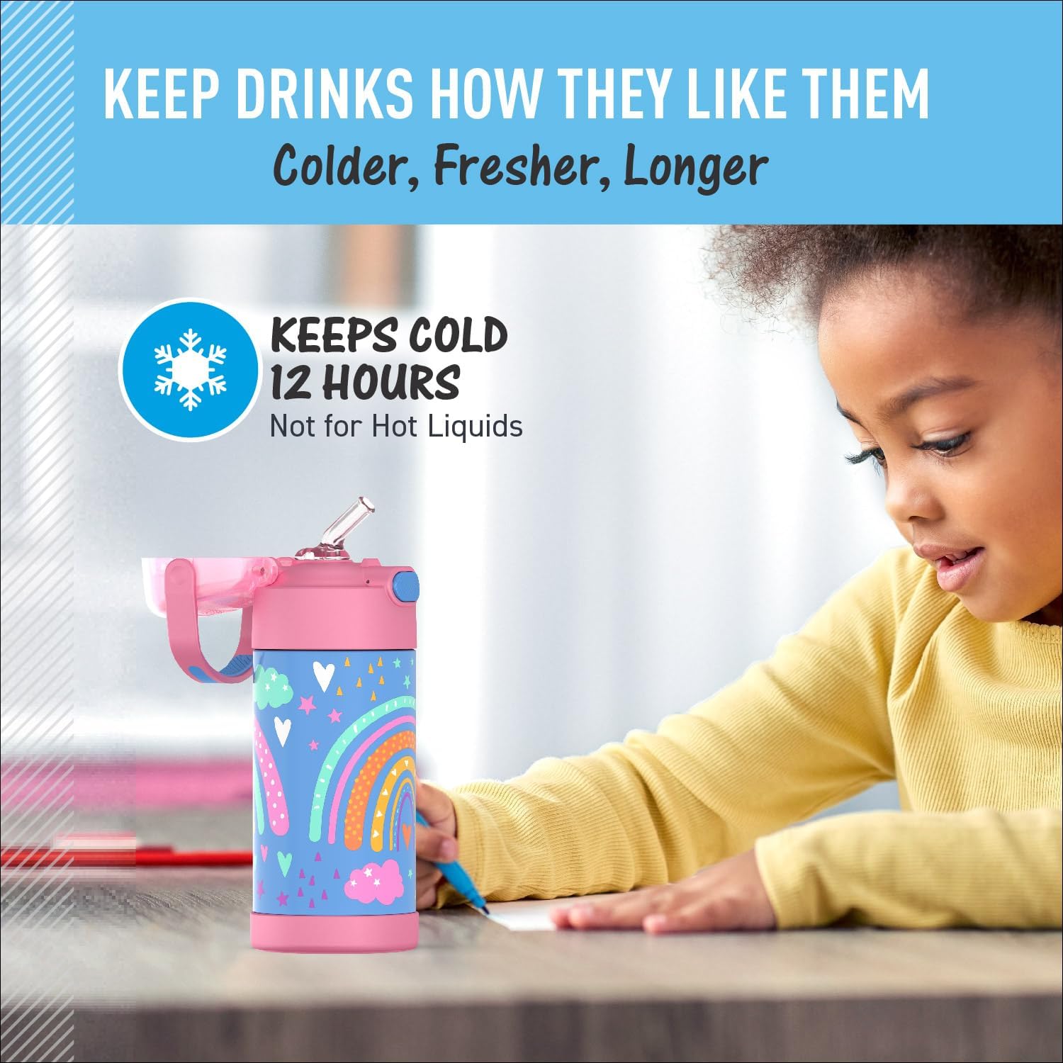 THERMOS FUNTAINER Water Bottle with Straw - 12 Ounce - Kids Stainless Steel Vacuum Insulated Water Bottle with Lid, Rainbow Dreams - Image 5