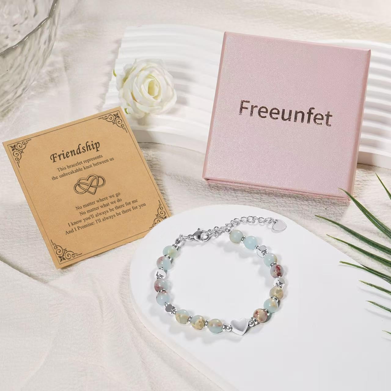 Best Friend Gift for Women Natural Stone Beads Friendship Bracelet with Heart Charm, Soul Sister Jewelry, Adjustable Stainless Steel BFF Gift - Image 6