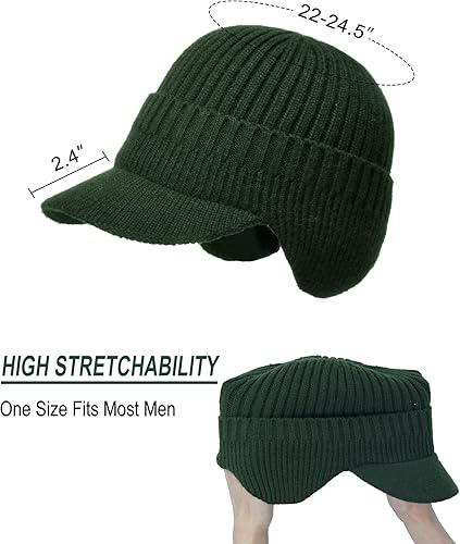 Miniatura 5 de Koreshion Gorro de invierno para hombre con orejeras, gorra de béisbol de punto con ala, gorro de esquí con forro polar cálido sombrero de caza