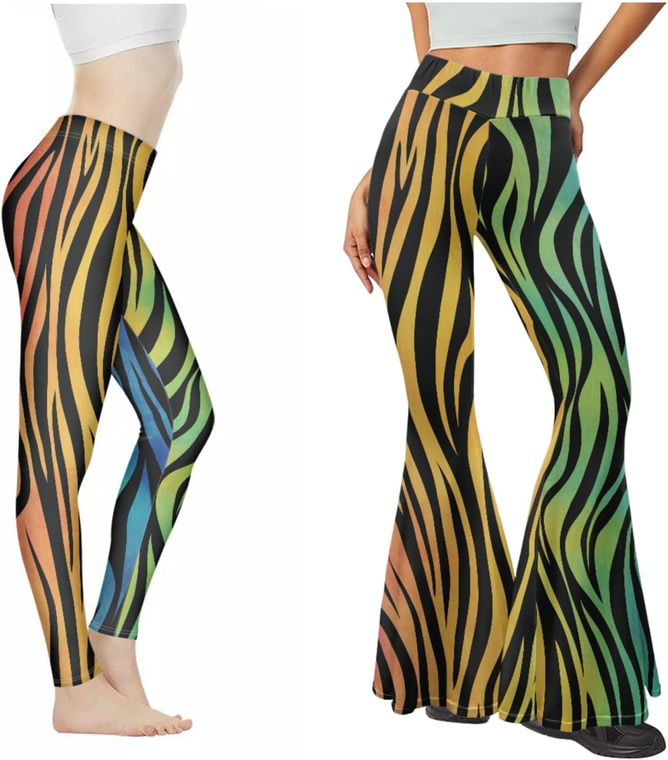 FUSURIRE 2 Pcs Yoga Pants Flare Leggings with Tummy Control, High-Waist Bell Bottoms Butt Lift Fitness Tights Dress Set S-2XL