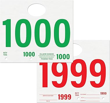 علامات Sutter أرقام علامات خدمة السيارات 1000-1999 أرقام إرسال الخدمة باللون الأحمر والأخضر - علامات تعليق مرآة إصلاح المركبات من وكيل السيارات - 3 أجزاء من علامات نظام التتبع على الوجهين - 1000 عدد