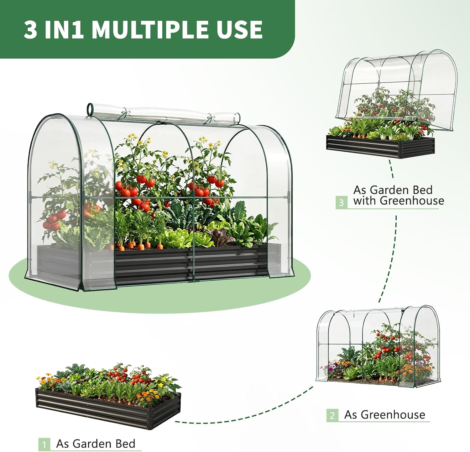 Galvanized Raised Garden Bed for Gardening Vegetables with Cover, 82.7"x43.3"x47.2" Outdoor Metal Planter Box Kit with Roll-Up Large Screen Windows Mini Greenhouse for Growing Vegetables Flower