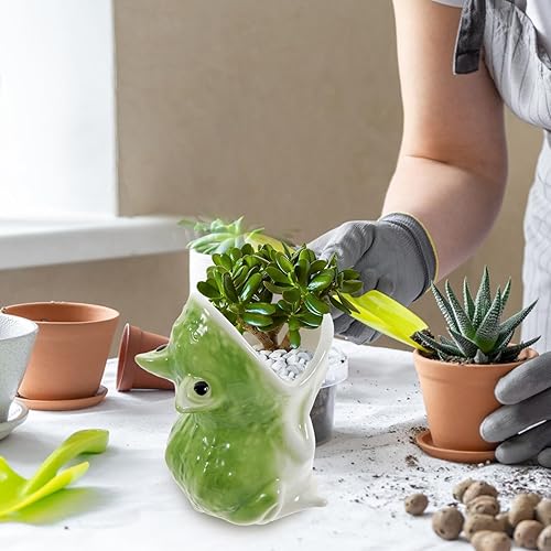 Miniatura 3 de HOMSFOU Linda maceta de cerámica con forma de rana para decoración de interiores, maceta de dibujos animados para regalo para amantes de las plantas