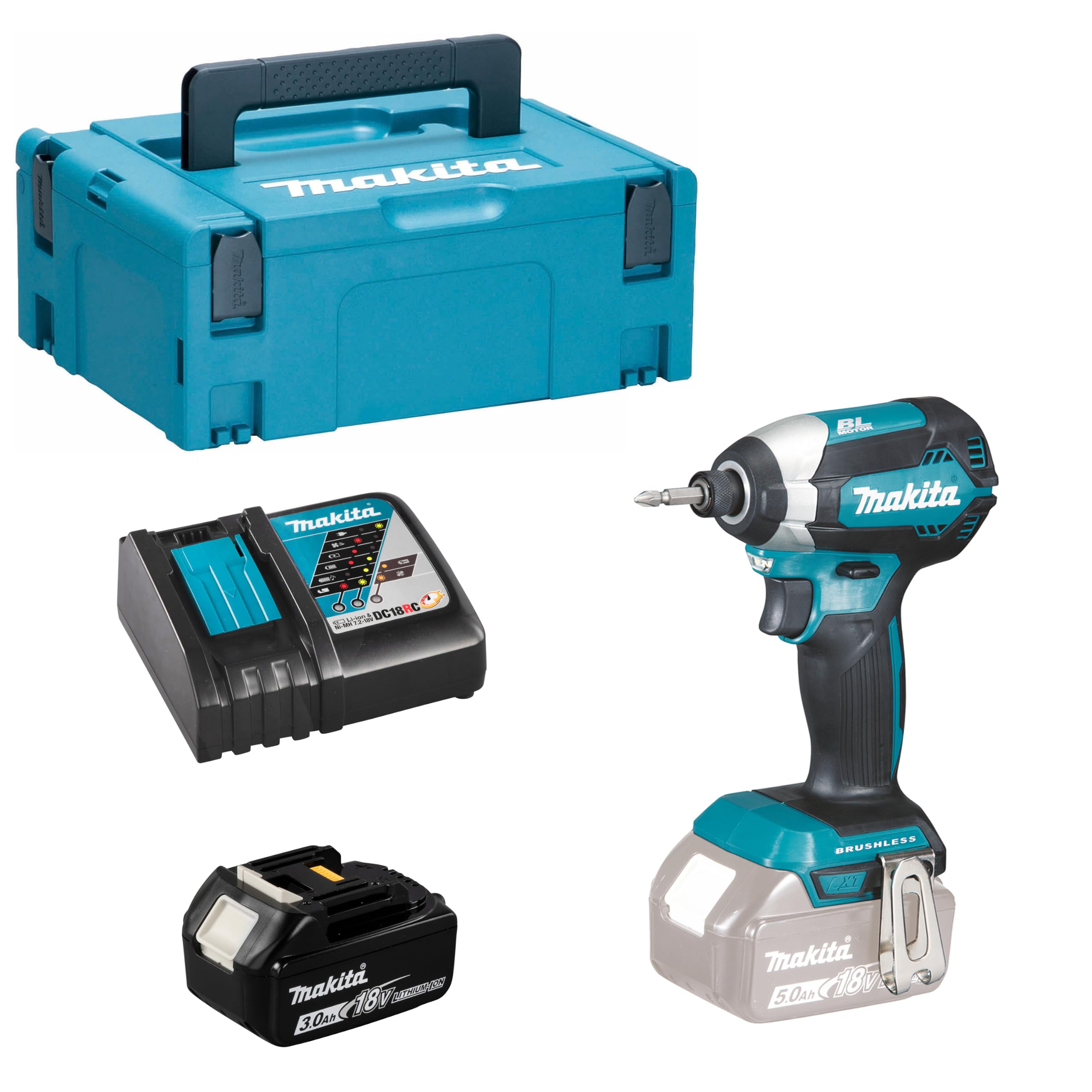 Makita DTD 153 RF1J 18 V bezszczotkowa wkrętarka udarowa w walizce Makpac + 1 x akumulator litowo-jonowy 3,0 Ah + 1 x ładowarka
