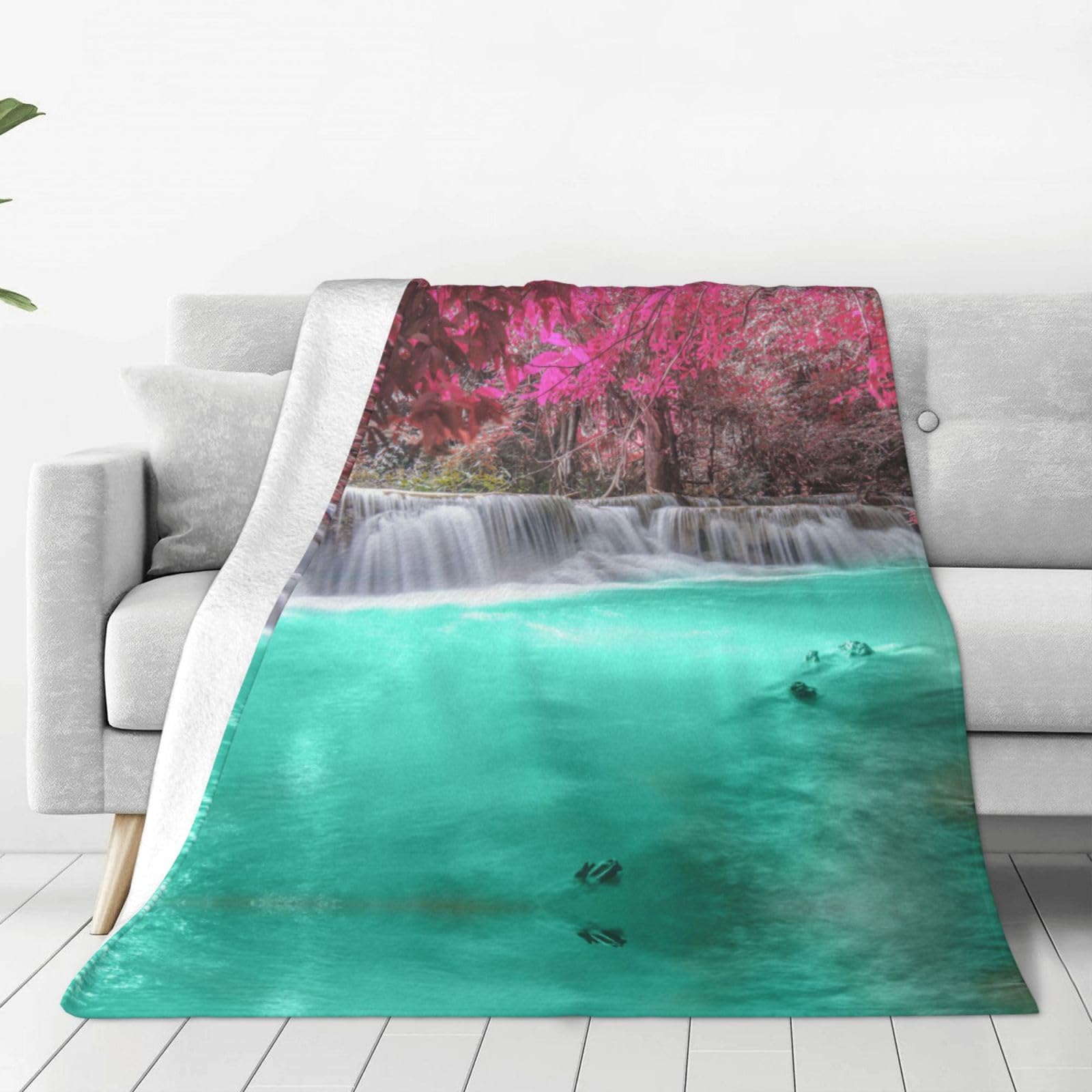 Couverture chaude pour lit plaid polaire flanelle douce paysage cascade 152x127