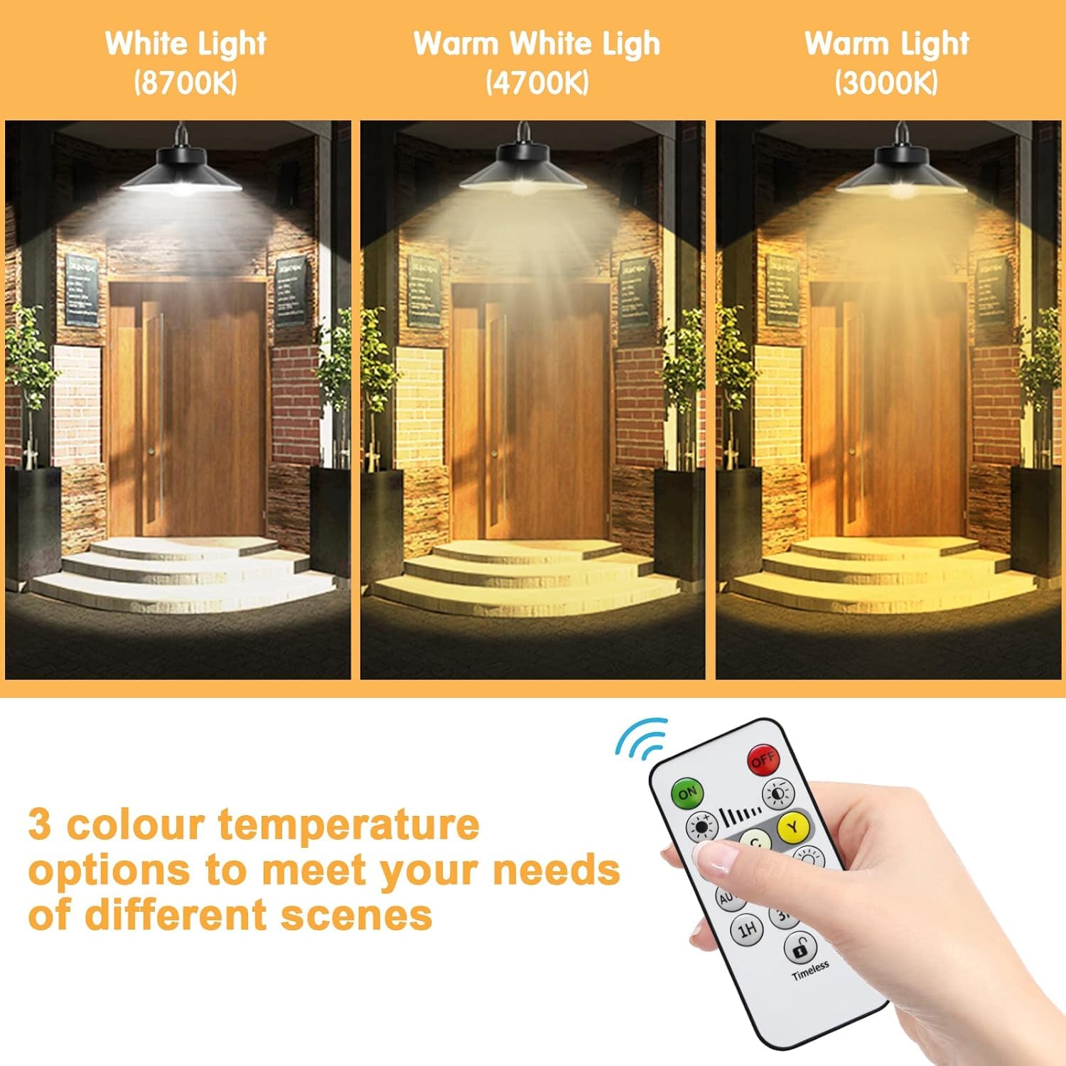 Lampada Solare da Esterno, Lampade a Sospensione Solari, 3 Temperature Colore Luce Solare per Percepire il Crepuscolo, IP65 Impermeabile/6Luminosità/Telecomando per Balcone/Giardino-2PCS