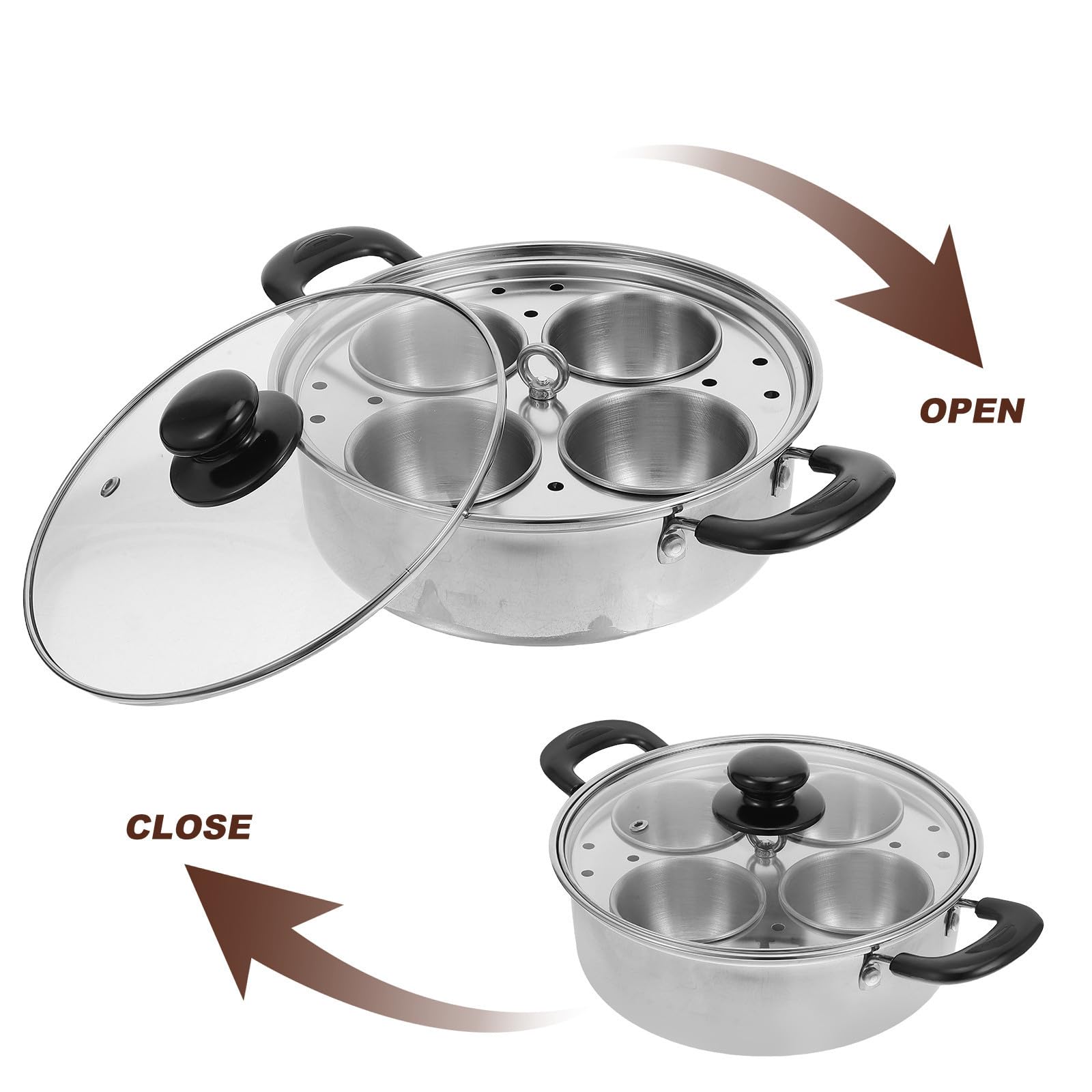 Operitacx Cocedor de Huevos al Vapor de Acero Inoxidable Plata 4 Tazas | Tazas Desmontables, Tapa con Asa, Formato Compacto para Cocina Doméstica y Espacios Reducidos