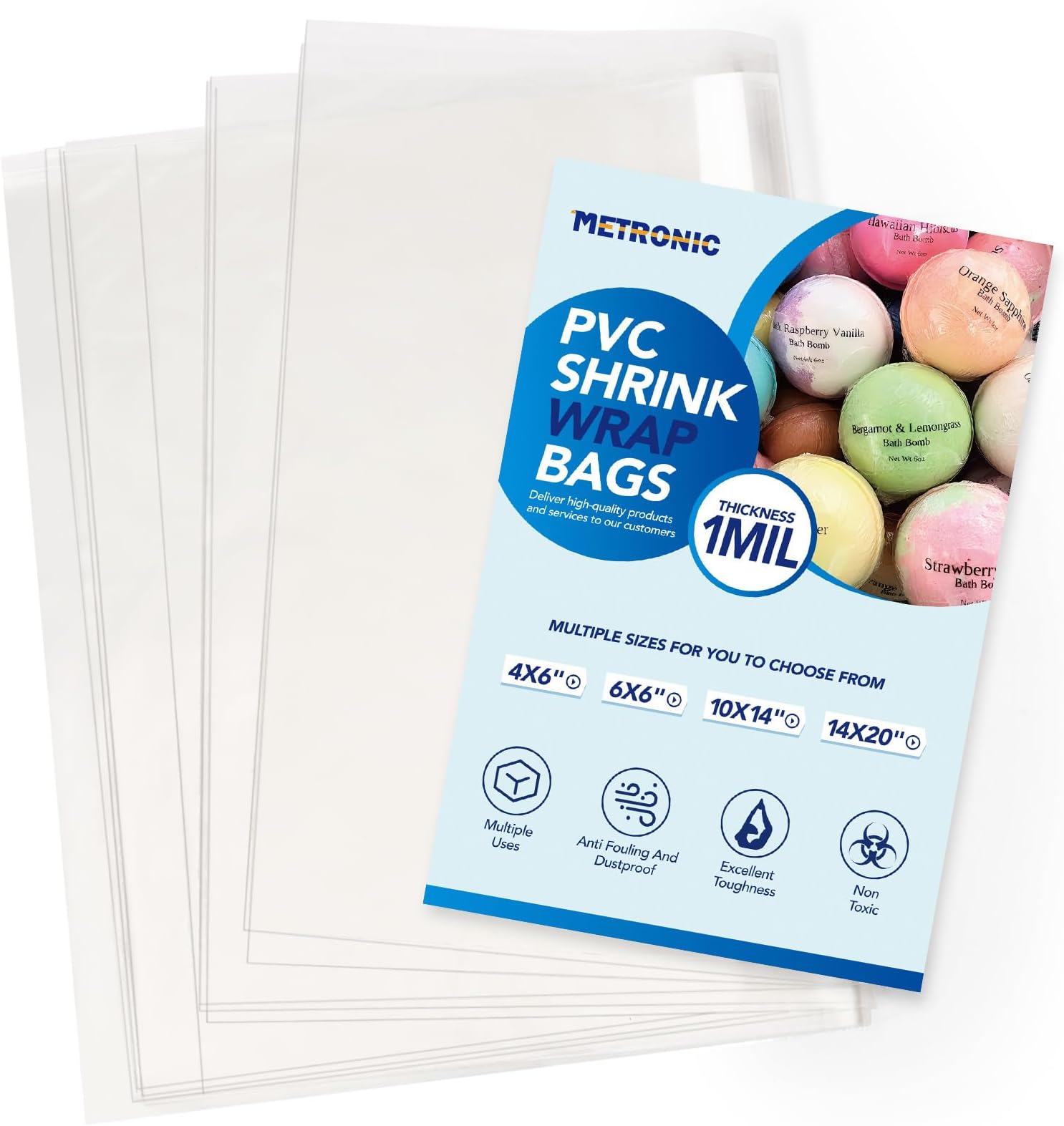 Metronic Shrink Wrap Bags 14x20 Inches 100Pcs, Clear PVC Heat Shrink Wrap Bags for Packagaing Gift Basket,Shoes,Jars and Homemade DIY Projects