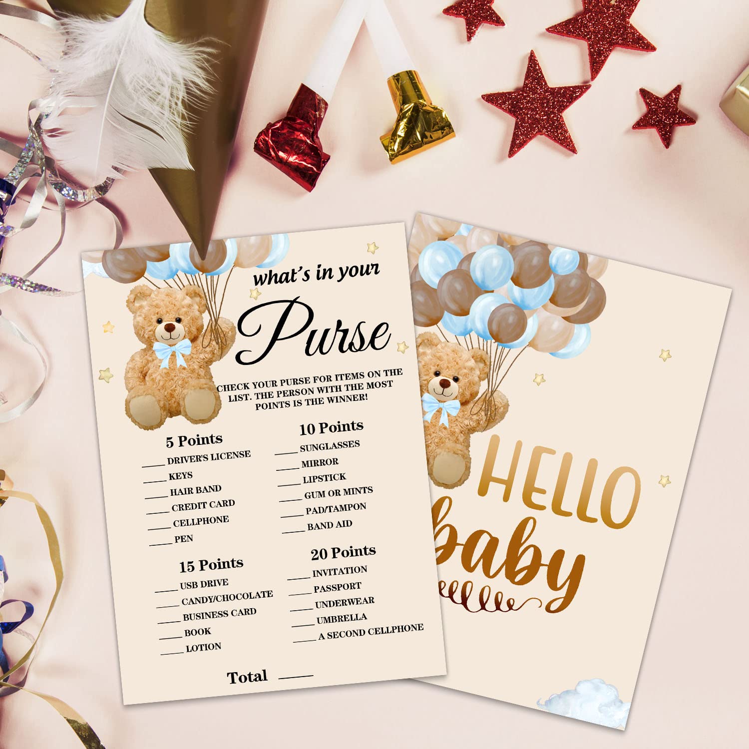 Snapklik.com : Baby Shower Game Cards, Bear Theme Whats In Your Purse ...