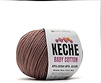 Vista 24 de Keche Hilo de algodón, 60% algodón, 40% hilo acrílico, hilo de algodón suave para ganchillo y tejer, hilo amigurumi, 4 madejas/bolas