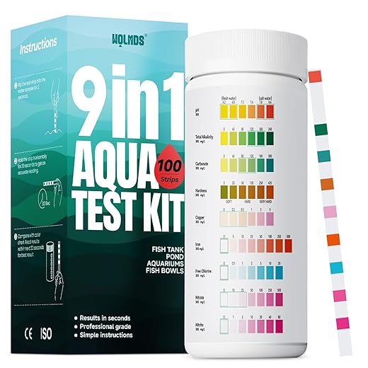 Aquarium Test Strips - 9-in-1 Aquarium Water Test Kit: Fish Tank Testing Kit for Freshwater & Saltwater, 100 Strips,Fast & Accurate Ammonia, pH, Hardness, & More,Lead Water Test Kit