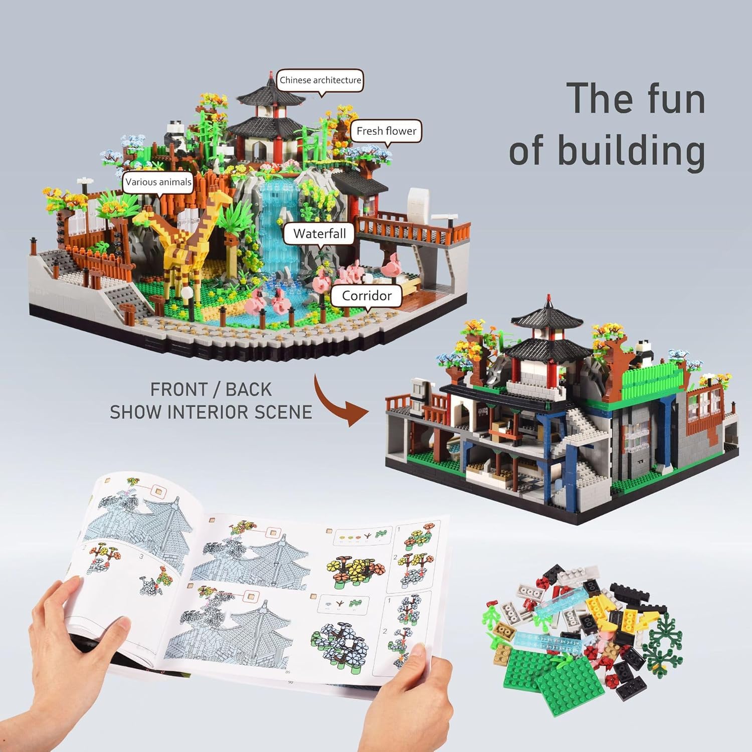 Zoo Tierpark Bausteine Bausatz, 5000+ Klemmbausteine Modular Integrierter Tierpark Modellbausatz, Micro Konstruktionsspielzeug Nicht Kompatibel mit Großen Marken