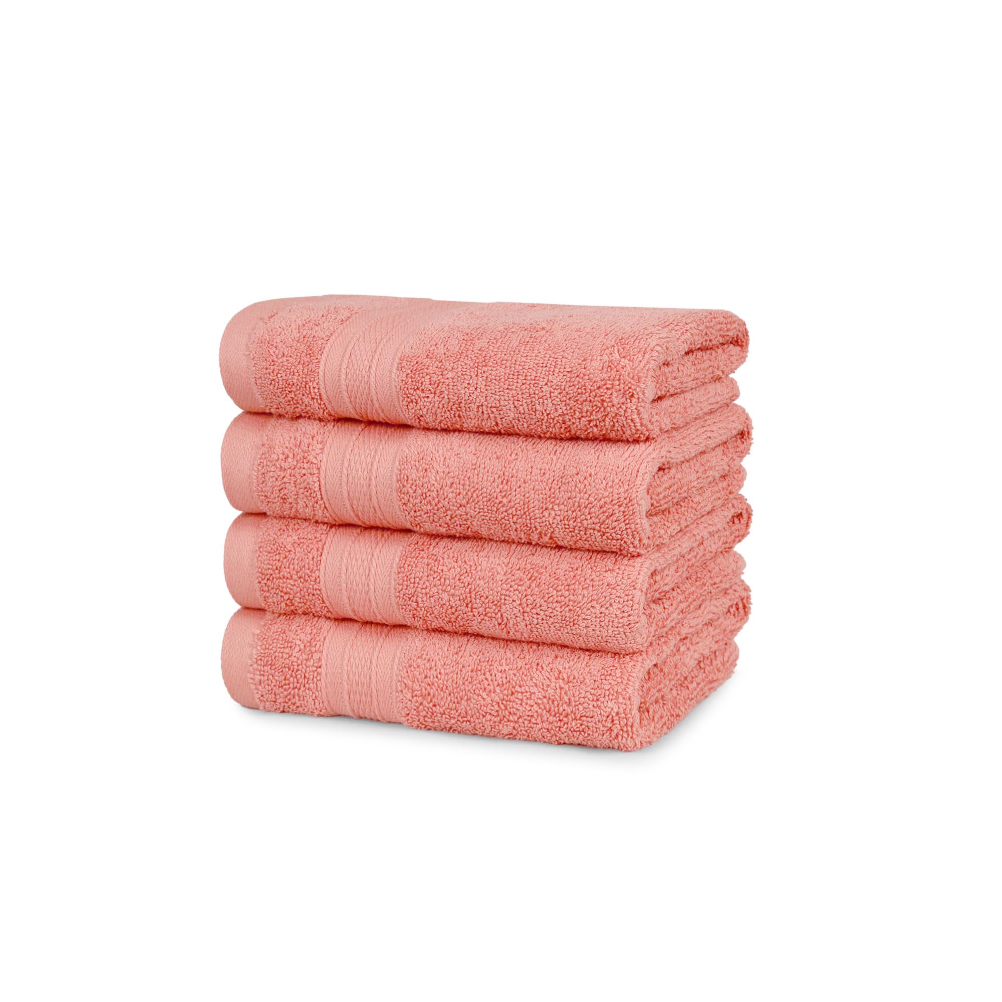 TRIDENT Soft Comfort Air Rich Towel 100% Cotton Hand Towel for Daily use, 500 GSM Highly Absorbent Towels for Men/Women, 4Pc Hand Towel Set (41 cm X 66 cm), Coral