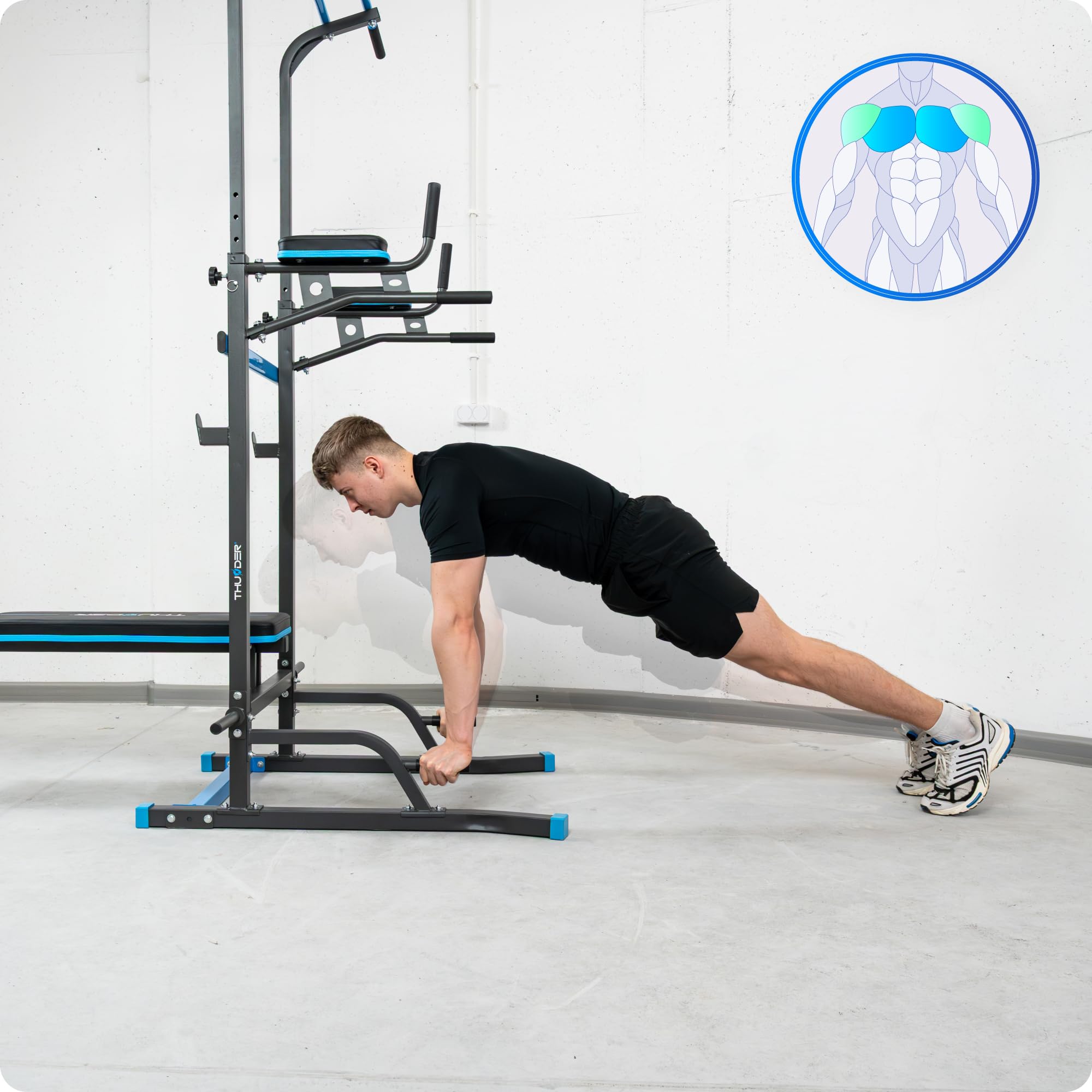 THUNDER Power Tower Dip Station - Stazione per trazioni, attrezzo per fitness a casa