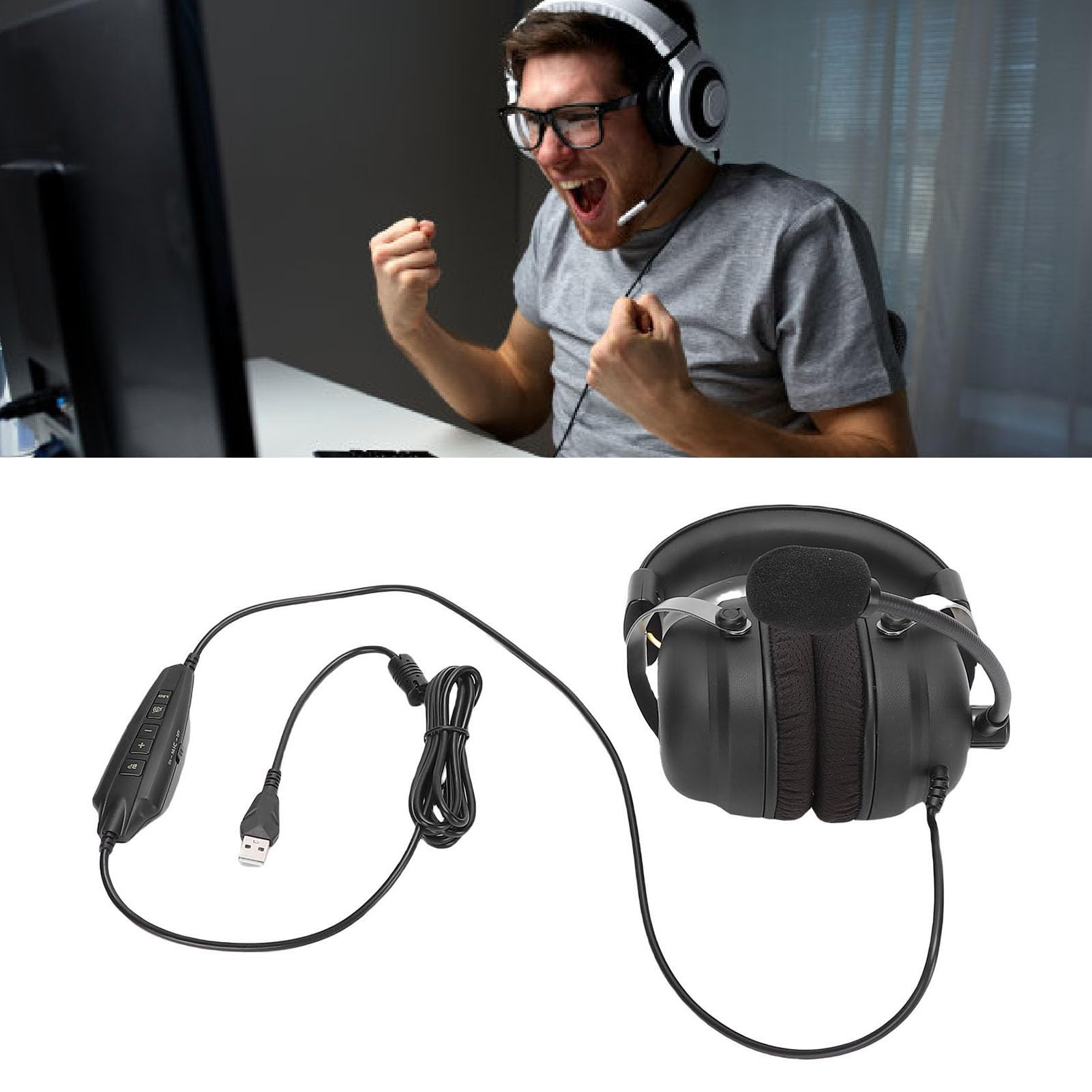 Luqeeg Przewodowy Zestaw Słuchawkowy Gier USB, 7.1 Dźwięk Przestrzenny Stereo Subwoofer Gaming Gaming z Mikrofonem Anulowania Szumu, Tryby Wszechstronne 3D Pole Dźwiękowe