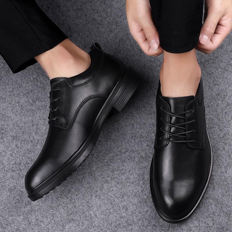 Scarpe eleganti da uomo Stringate Punta tonda Scarpe derby in pelle tinta unita Suola in gomma antiscivolo Tacco basso e alto antiscivolo Classico