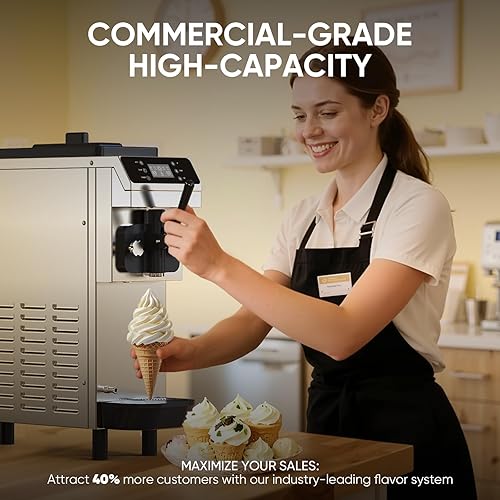 Miniatura 4 de Máquina comercial para hacer helados de 15 cuartos de galón (3.75 galones), 100-150 porciones, cuencos de acero inoxidable 304 de 4.3 L, tanque de