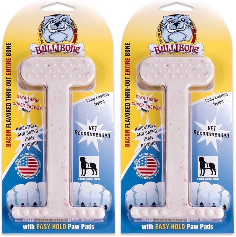 Brinquedo Mastigável de Nylon Bullibone para Cães com Sabor de Bacon, Osso Resistente, Pacote com 2